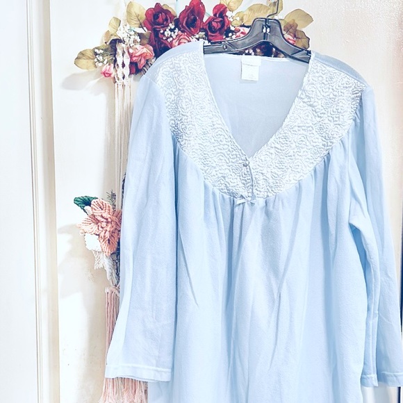 Pretty Vintage Baby_Blue *Long Sleeves Soft Fleece Nightgown w/Quilted Design 3x - Picture 3 of 16